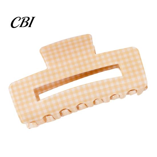 Hair Claw Clip Back Head Claw, Hollow Square Large Clip, Plaid Print Anti-Slip Teeth Accessory for Daily Wear High Hardness