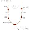 18K Gold-Plated Stainless Steel Jewelry Set: Bead Chain Necklace & Earrings with Oval Bezel Faceted Glass Stone.