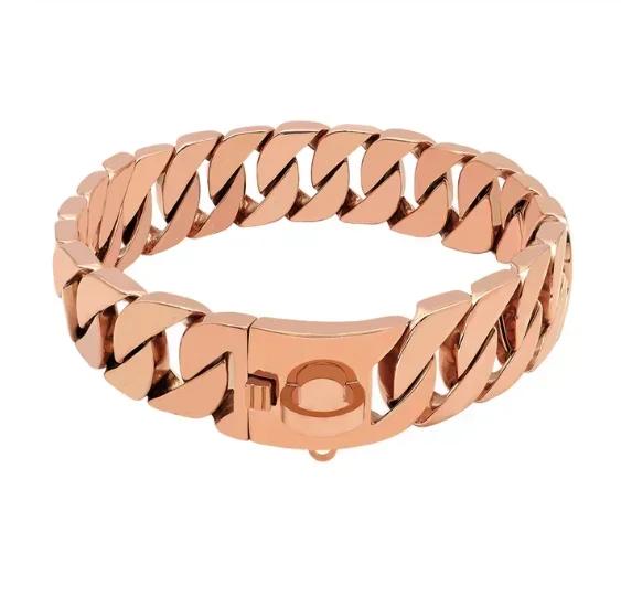 Cadenas de Metal Fuertes para Perros de 32 mm de Ancho Collares Acero Inoxidable Ahogador para Perros Pitbull Collar Dorado para Perros Grandes