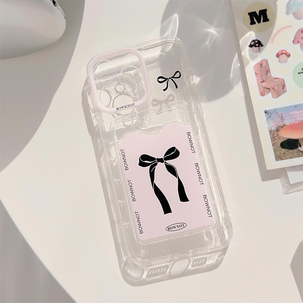 Słodki etui na karty do etui na telefon komórkowy Apple 15promax dla IPhone17 All-inclusive 13 Różowa kokarda 12 Miękkie 16