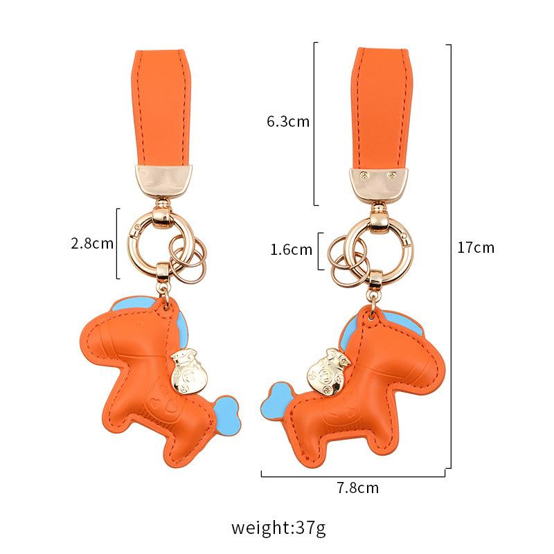Immediately rich hand rope keychain, leather cartoon pony pendant couple bag Internet celebrity car keychain