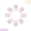 24PCS Floral Pattern Press On Nail In Light Purple French Style Oval Shape Shining For Quick Application Daily Use