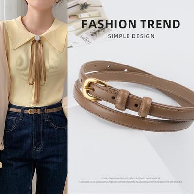 Genuine Leather Women's Thin Belt Cowhide Retro Women's Korean Style Simple Hong Kong Style Ins Style Jeans Women's Belt