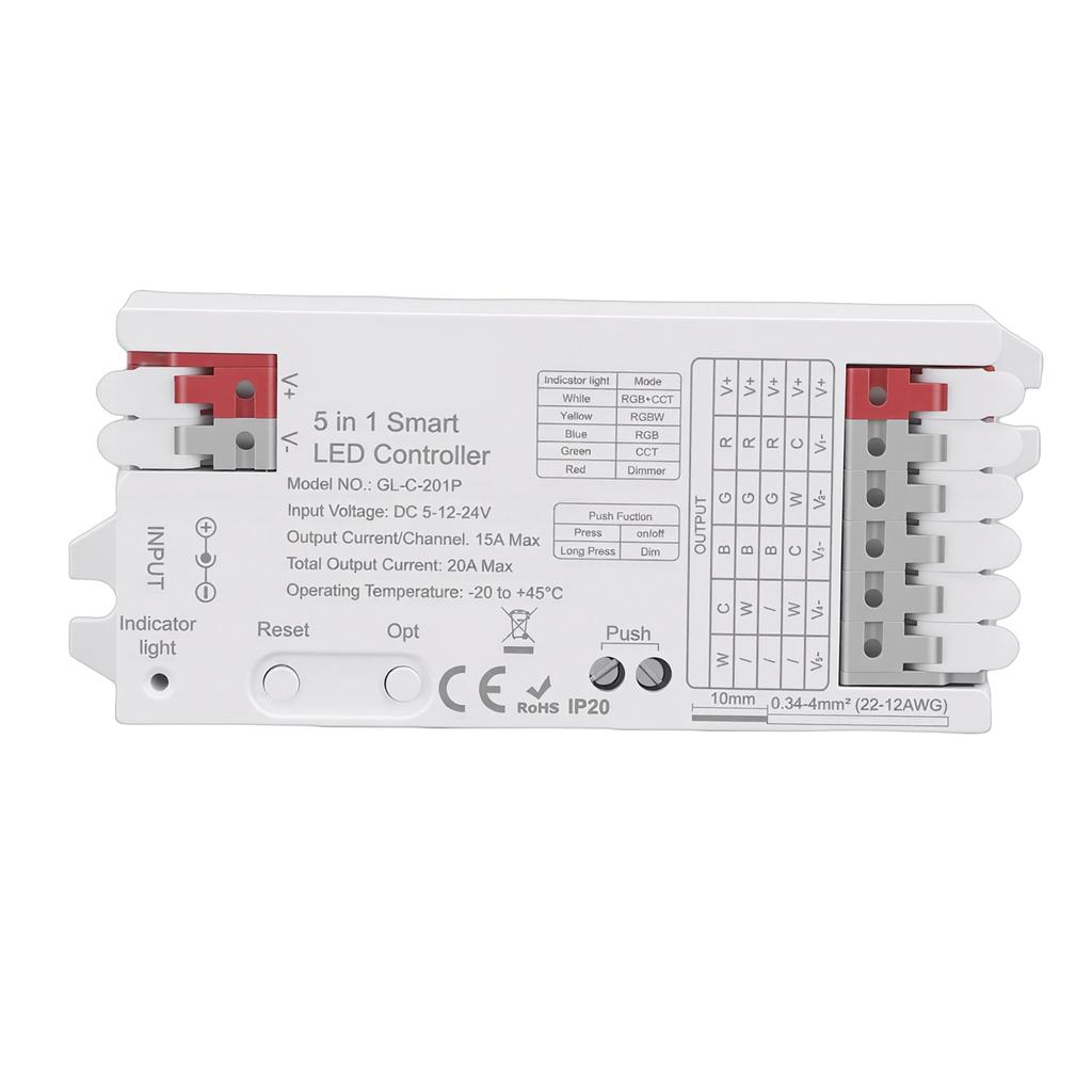 LED Light Controller Support for ZigBee3.0 Pro+ 5 In 1 Strip Light Controller RGBCCT RGBW RGB CCT Dimmer Mode 20A