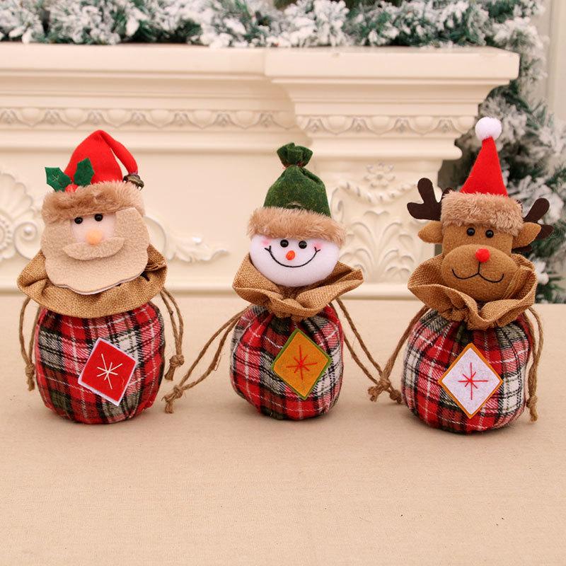 Festive 3D Burlap Apple Bag with Bells - Drawstring Gift & Candy Bag