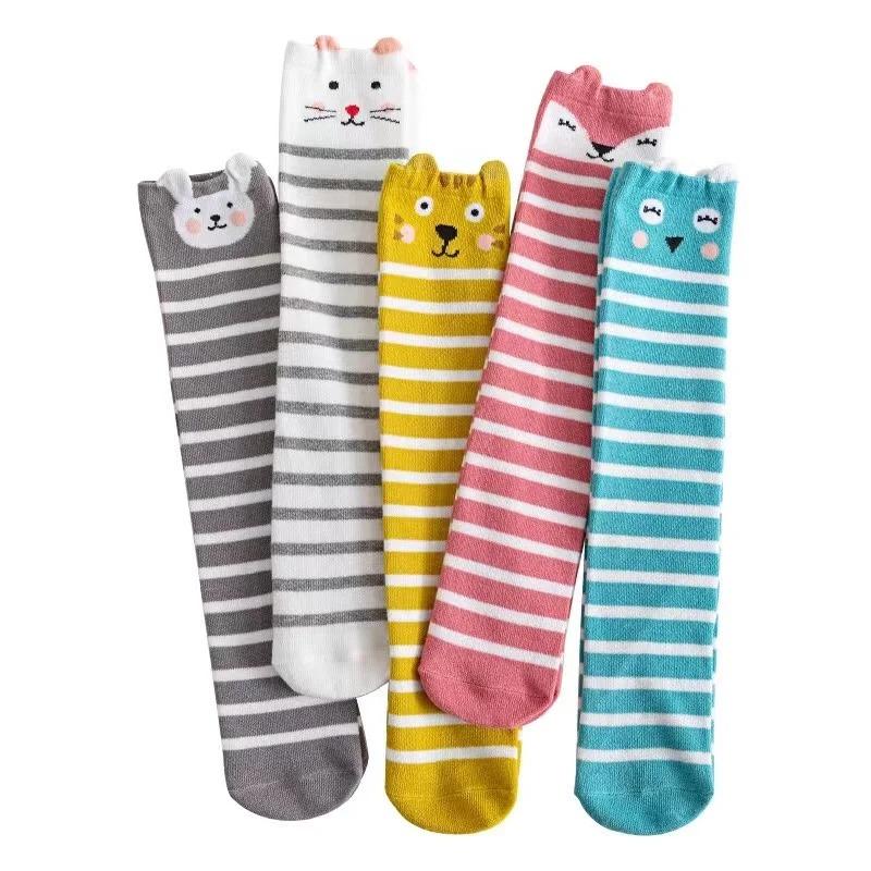 Children Knee High Socks Baby Kids Cartoon Animal Long Cotton Socks for Girls Boys Toddler School Striped Child Trendy