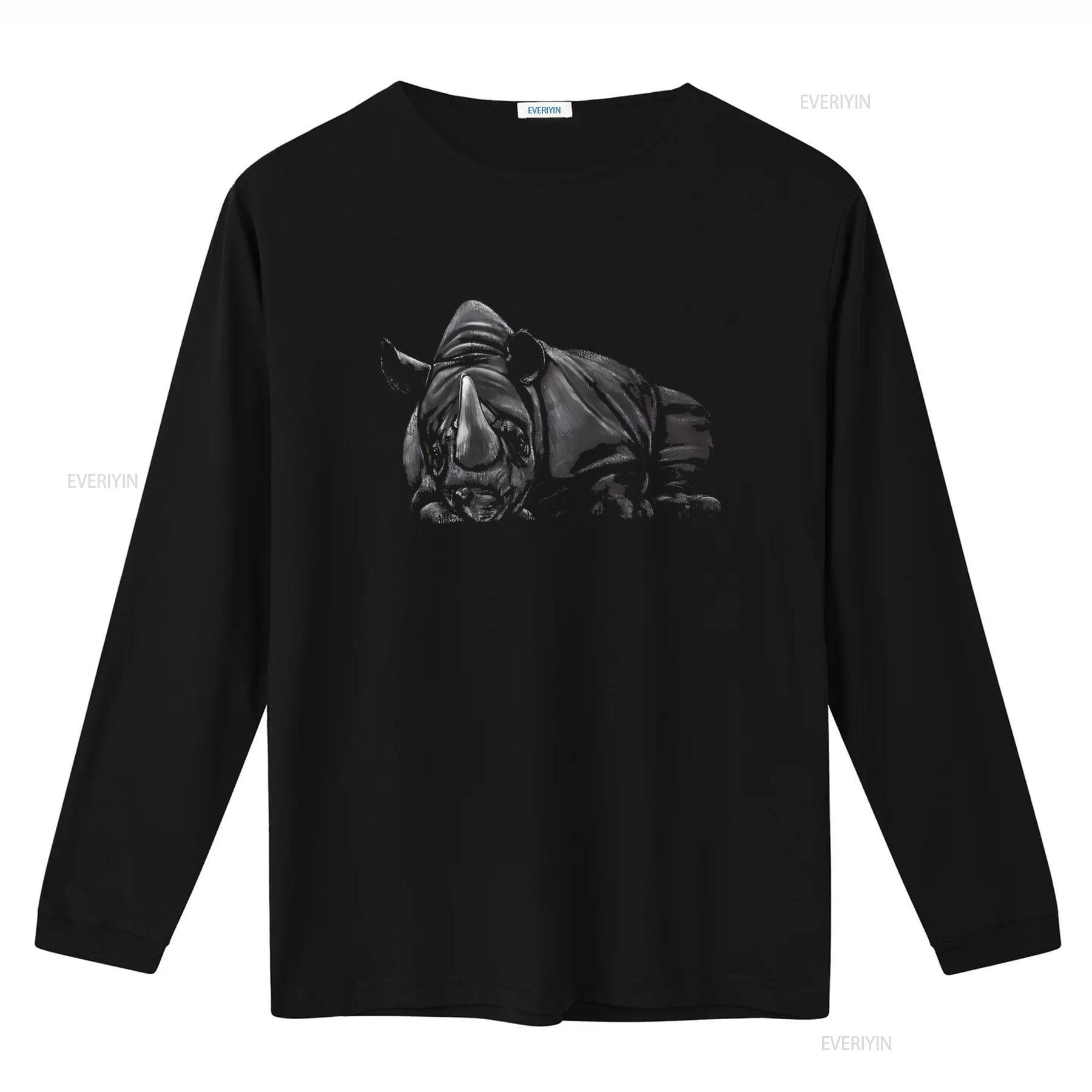

Cool Black and White Rhino Rhinoceros Print Mens T Shirt 100 Cotton vintage Washed Unisex Top For Everyday Wear Breathable S