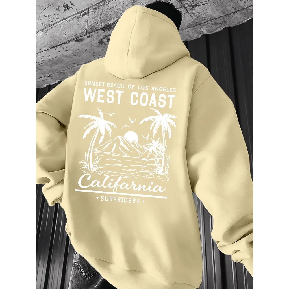 Coastal Coconut Tree Printed Men's Hoodie Summer Casual Long Sleeve Jacket for Men and Women