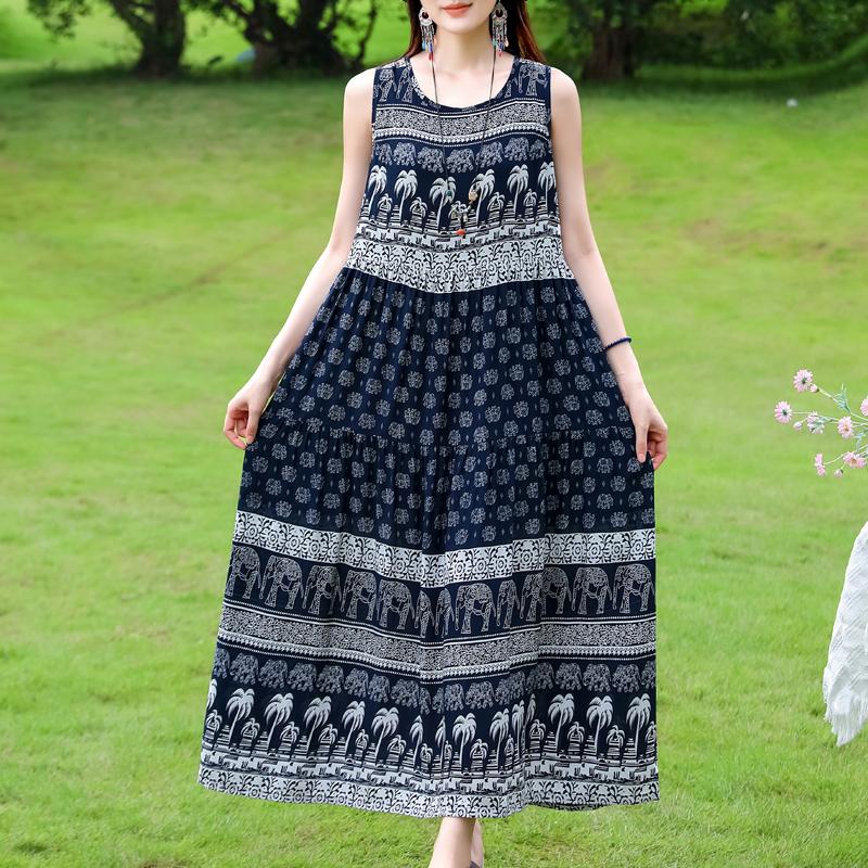 Vestido sin mangas de talla grande para mujer, vestidos largos casuales sueltos, ropa de verano vintage