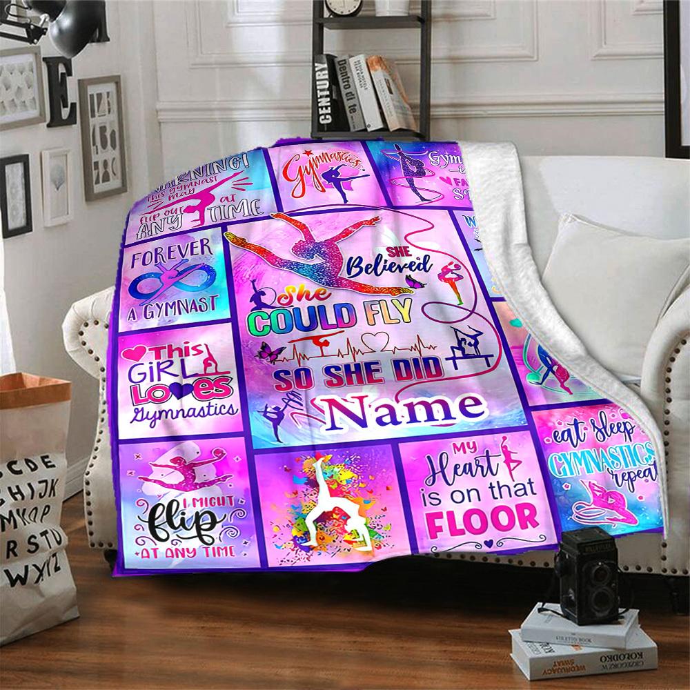 Gymnastics Home Customize Your Name Blankets Comfortable Soft Lightweight Multiseasonal Blanket For Picnics Sofas Offices Beds Living Rooms Perfect