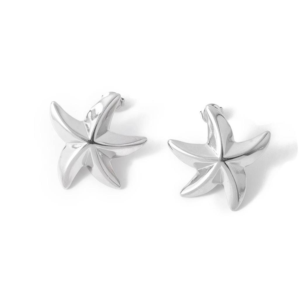 CARLIDANA Popular Ins Style Beach Stainless Steel Pentagonal Starfish Fashionable Marine Biological Design Jewelry Earrings