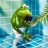 Funny Frog Sitting on Toilet Figurine 3D Resin Green Frog Texting Statue Collectible Animal Sculpture for Bathroom Home Office Tabletop Decor