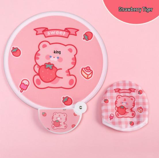 Portable Cartoon Folding Fan – Cute Mini Round Fan for Women and Kids