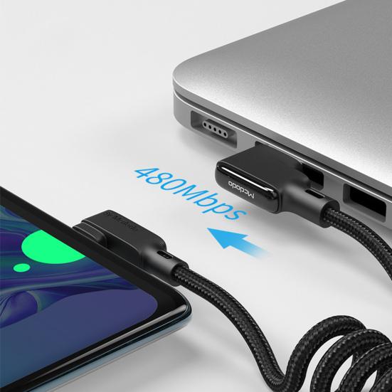 Spring Charging Cable Double Elbow QC4.0 Quick Charging 3A Stretchable Type-C Data Cord for Car