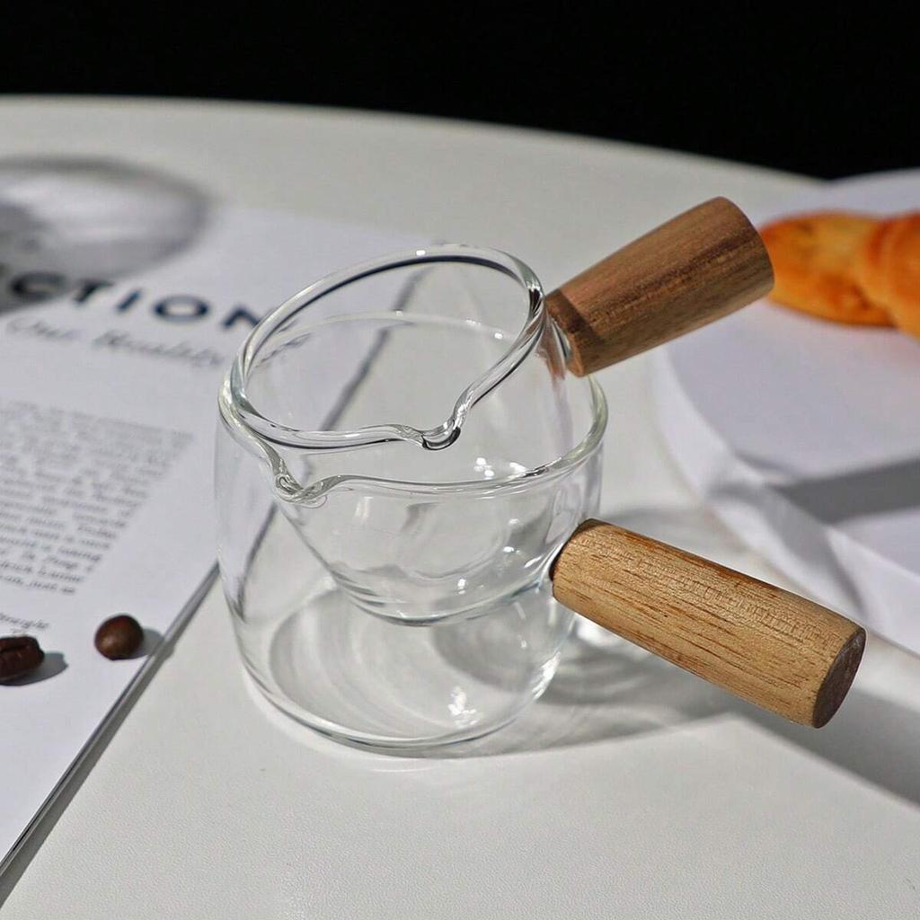 1pc-Coffee and Milk Cup Wooden Handle Small Milk Can Glass Cup