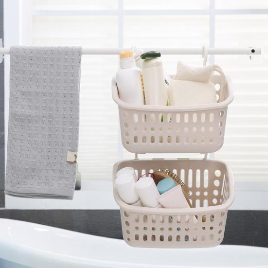 

Hanging Storage Basket Large Capacity Strong Easy to Clean Storage Hollow Ventilated Waterproof Basket Organizer S бежевий