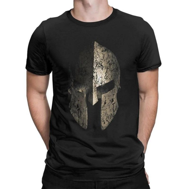 Men's Comfortable and Breathable Round Neck T-shirt Spartan Warrior Print Pattern Suitable for Summer Outdoor Casual Wear