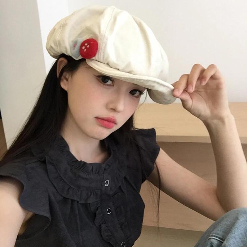 Double-Button Decorative Baseball Cap Cotton Hemp Octagon Windproof Newspaper Hat Adjustable Beret Fall And Winter Sun Hat