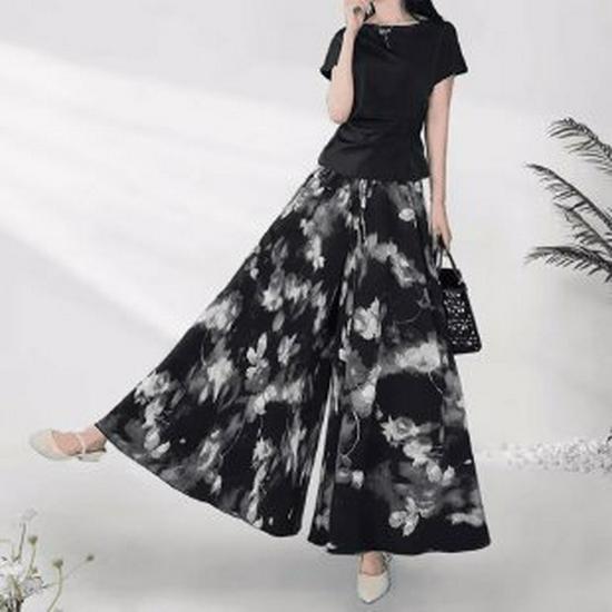 

Ink Wash Print Wide-Leg Midi Skirt-Pants (2026 Summer Collection) L (90-120 jin)