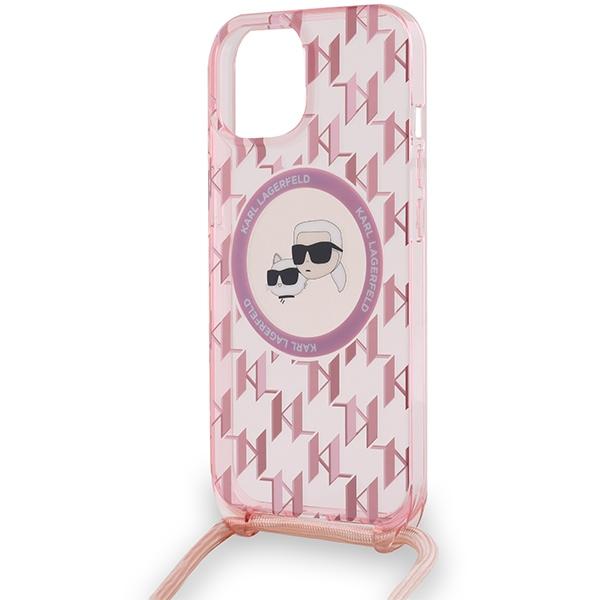 Karl Lagerfeld Klhmp15Shckcklcp Iphone 15 / 14 / 13  6.1 Rosa/Pink Hardcase Iml Crossbody Monogram Karl & Choupette Head Magsafe
