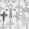 Never Fade Silver Color Stainless Steel Jesus Flower Cross Pendants For Jewelry Making Earring Bracelet Religious Handmade Charm