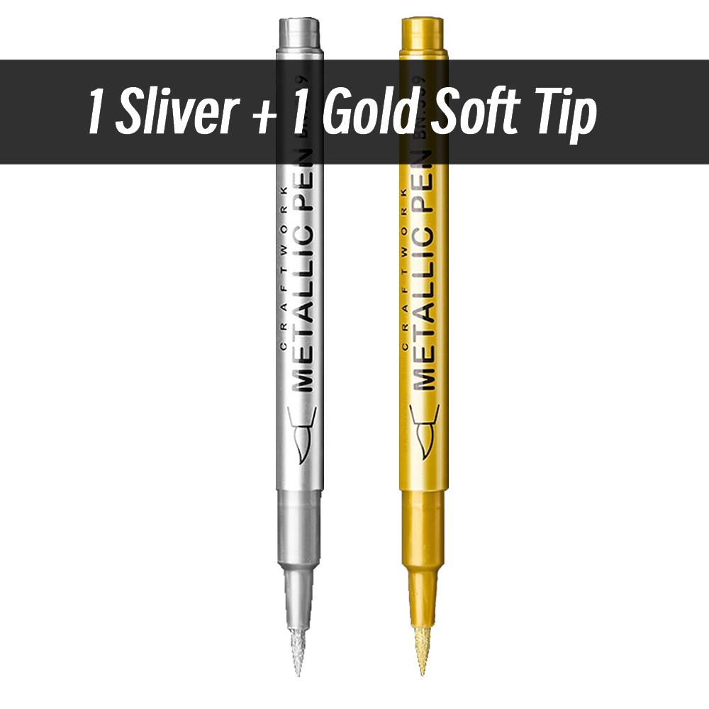 1-6pcs Soft Brush Metallic Marker Pens Gold Silver Permanent Art Markers For Glass Ceramics Resin Crafts Scrapbooking Painting