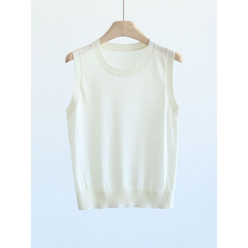 

Original Single Tencel Linen Thin Elegant Simple Long sleeve Knit cardigan Outerwear + round Neck Vest Two-piece Set Women clothes Milk White Vest All yards