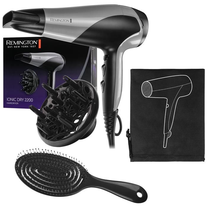 Sèche cheveux - Remington - D3190S - Ionique 2200W avec diffuseur concentrateur brosse antistatique et housse