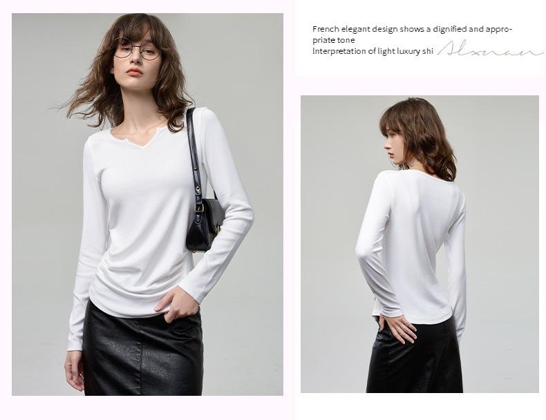 Women's Relaxed Fit V-Neck Long-Sleeve Shirt, 2025 Autumn Slimming Design In Classic Old Money Style