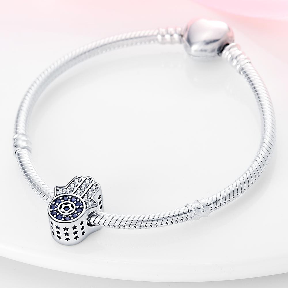 Charms Original Copper Blue Zircon Handprint Beads Fit Bracelet Diy Fine Gift Women Delicate Jewelry Accessory