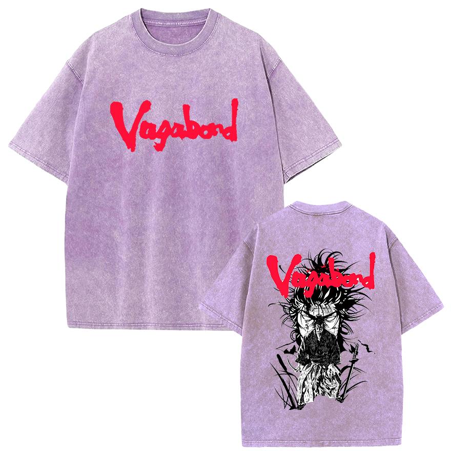 Vagabond Manga Graphic T-shirt For Men Women Clothing Vintage Washed Oversized T Shirt Summer Short Sleeve Tops
