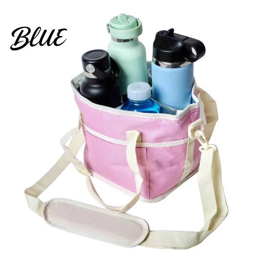 Nylon Insulated Carrier Drink Bag with Handle Strap Water Bottle Holder for 4 Cups Detachable Divider Multi-Purpose Cooler Tote Picnic Travel