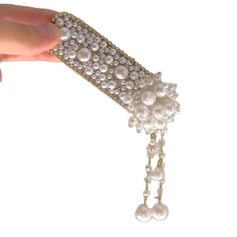 Elegant Pearl Tassel Hair Clips Women's Minority Ethnic Style Hair Accessories Full Diamond Side Clip Headwear