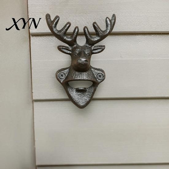 Animal Shape Bottle Opener Elk Cow Head Opener, Wall Mounted Beer Cap Remover, Rustic Iron for Home Bar, Industrial Decor Heavy Duty Cast