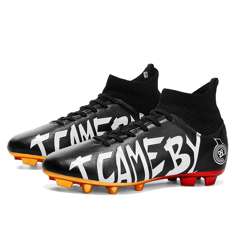 31-48 Men's Large Size Football Shoes Letter Electroplating Process Sole Children High Top Long Nails Indoor Outdoor Anti-slip Football Boots