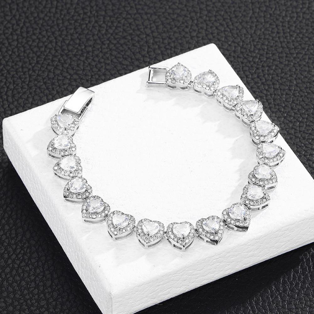 Glänzendes Herzförmiges Strassarmband Zink Zink Zinklegierung Tennisketten Choker Valentinstag Halskette Geschenk