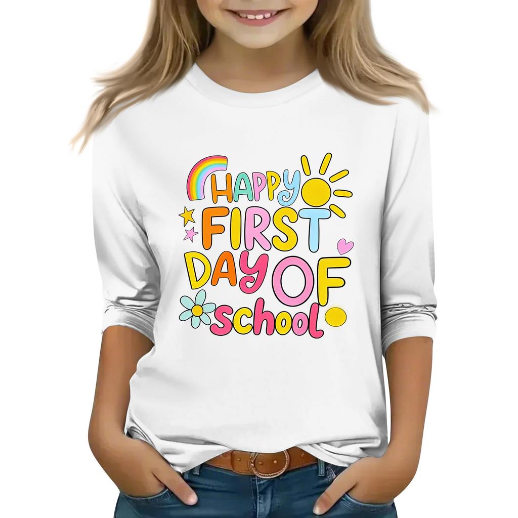 Kids Printed Neck Short Sleeve T-Shirt for Back To School Casual Wear