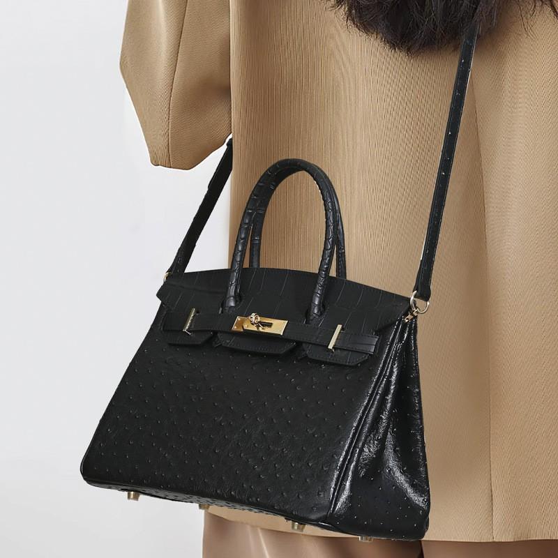 2024 Neue Damen Tasche Straußenmuster Echtes Leder Premium Platin Modisch Spleißtechnik Große Kapazität Pendler Handtasche
