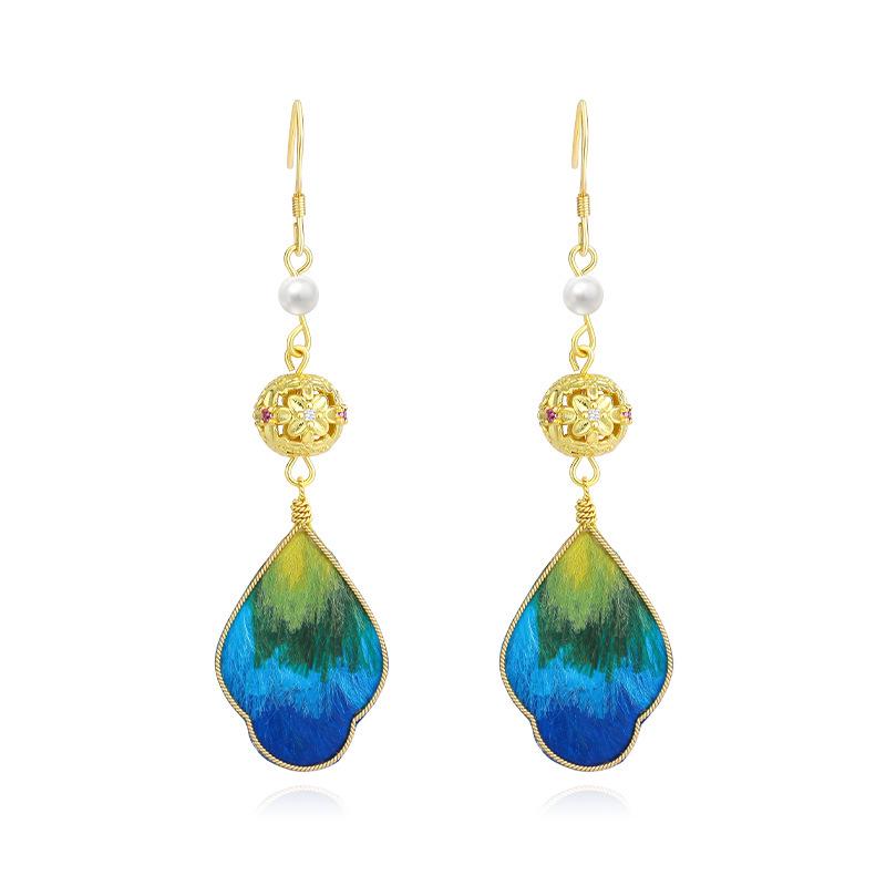 925 Silver Chinese Velvet Flower Earrings: Handcrafted Silk Ear Hooks for Women’s Hanfu & Qipao