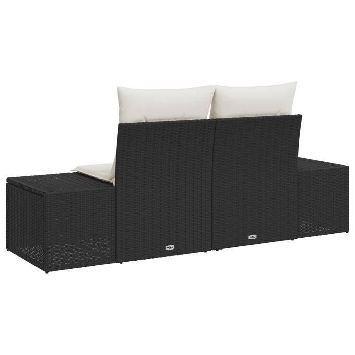 VidaXL Canapé de jardin 2 places avec rangement et coussins en rattan noir poly 42006802