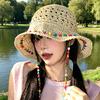 Straw Hand-Woven Wide Brim Straw Fabric Hat High-Density Fisherman Hat with Adjustable