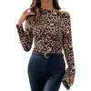 Dámské tričko s netopýřími rukávy, řasenými rameny, slim, elegantní, vintage, leopardí