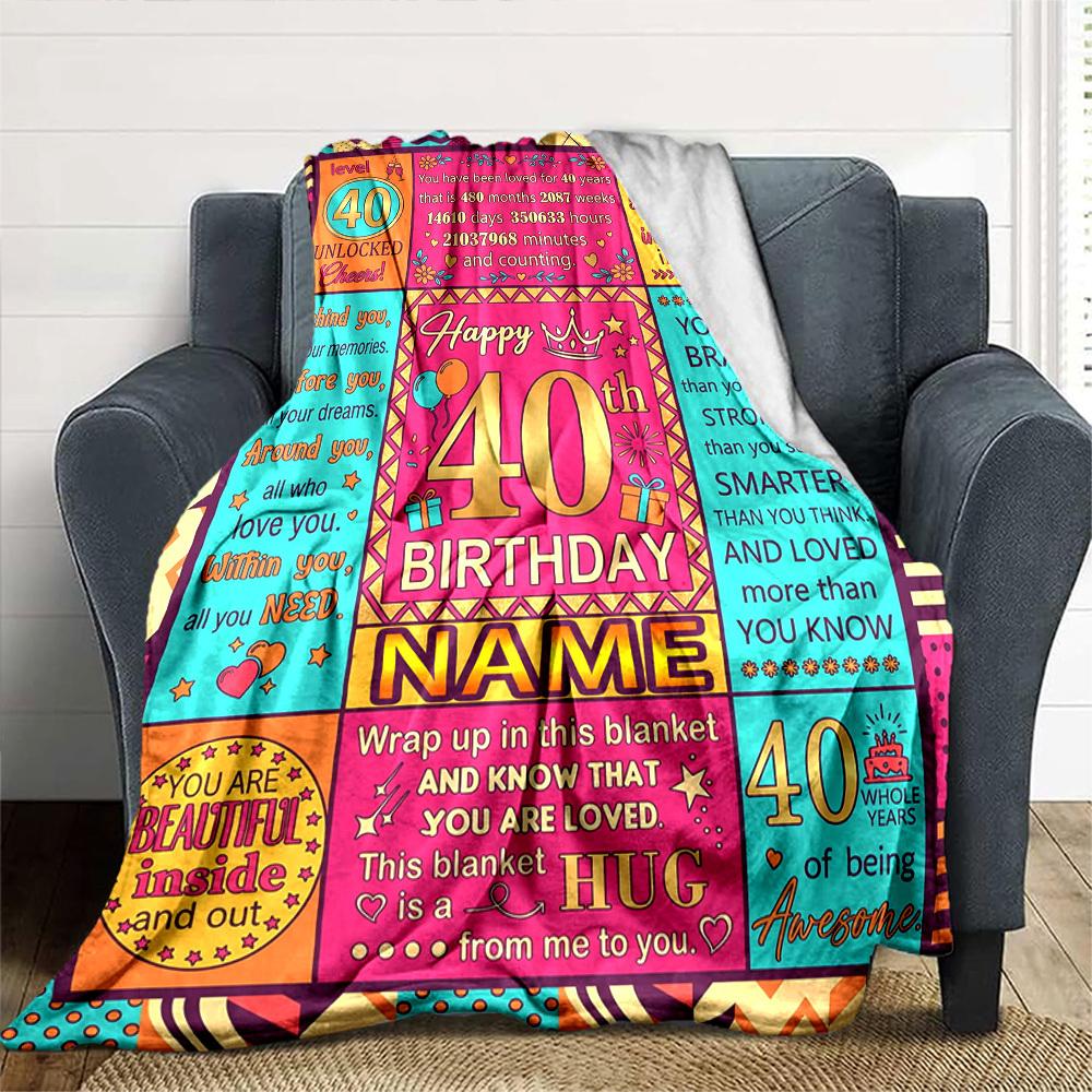 40Th Birthday Celebration Blanket Gift Customizable Blanket Personalized Name Comfortable Texture Throw For Sofa Couch Office Bed Picnics Four Seasons