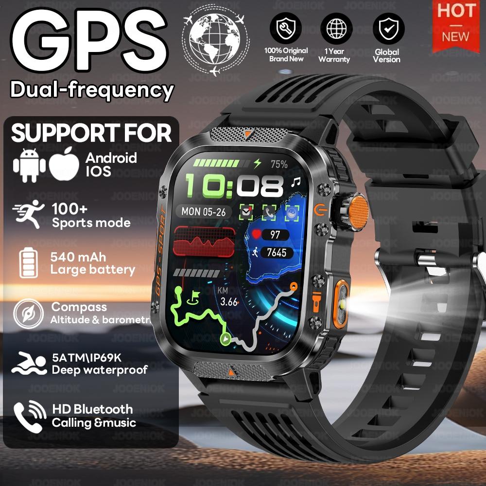 

New GPS Sports SmartWatch Compass Flashlight Health Monitoring 2.01-inch High-Definition Screen Bluetooth Call Smart Watch Men чорний