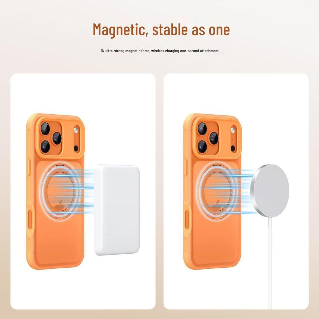 iPhone 17 Pro Magnetic Skin-Feel Case with Rotating Stand & Anti-Drop Protection (Compatible with Apple 16/15 Pro)