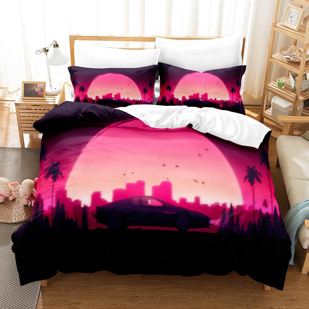 3D digital printing bedding four-piece set three-piece set vaporwave art retro bed sheet quilt