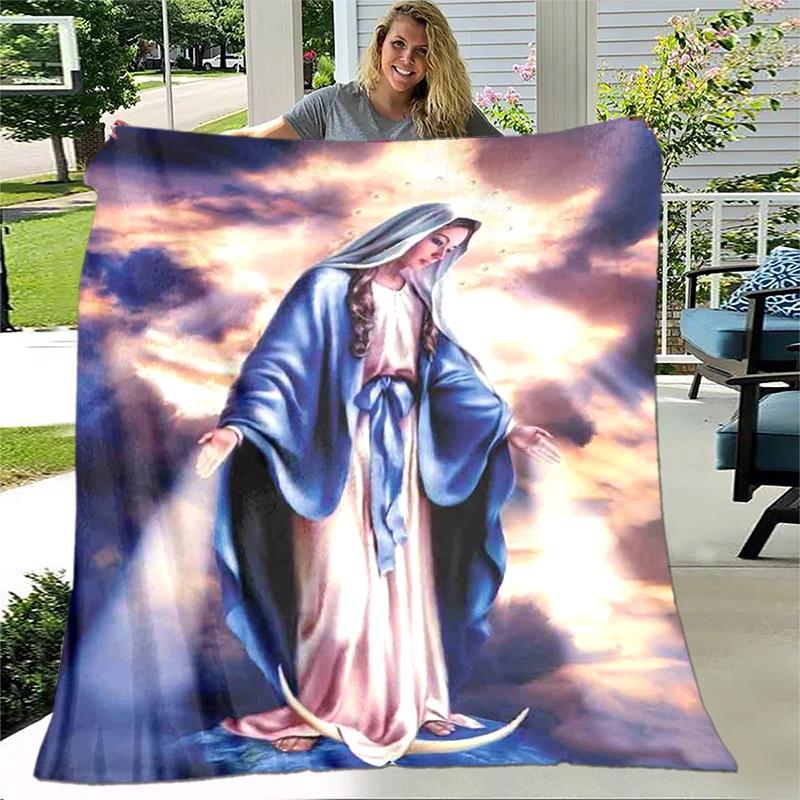 Jesus Virgin Mary Soft Throw Blanket Bedding Flannel Living Room/Bedroom Warm Blanket Virgin Mary Blanket Cross Blanket Home
