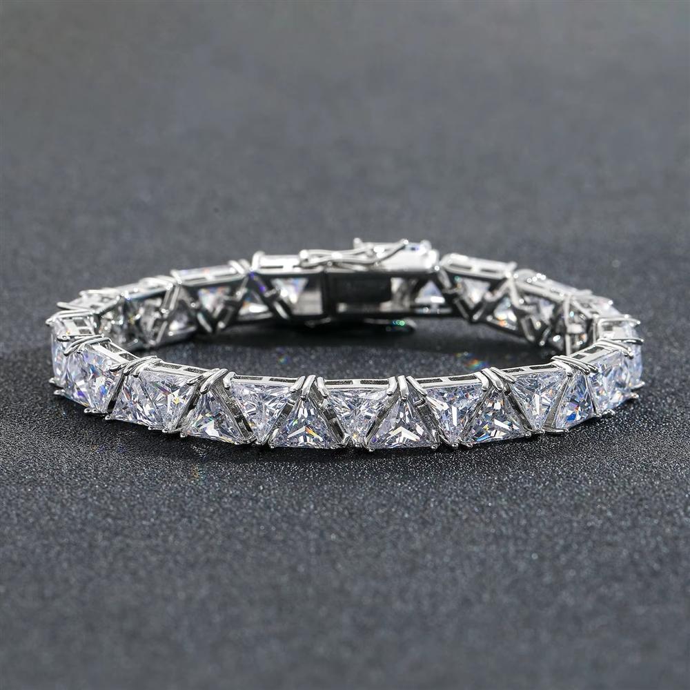 9mm Triangle Cubic Zirconia Tennis Bracelet Brass Prong Setting 5A CZ Geometric Hip Hop Jewelry for Women Men