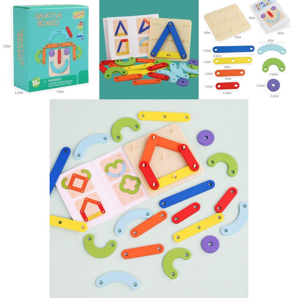 Creative Wooden Geometric Shape Puzzle Nail Board Kid Toy For Early Learning