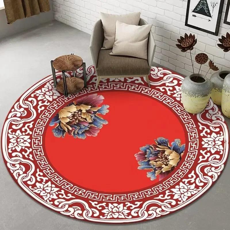 Chinese Classic Round Carpet Non Slip Floor Mat for Living Room Bedroom Kitchen Decor Home Sofa Coffee Table Area Decor Rugs